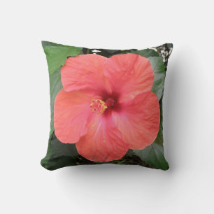 Beautiful Orange Hibiscus Flower Pillow