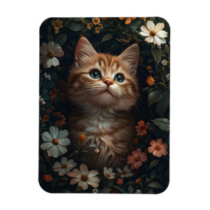 Beautiful Orange Kitten with Wildflowers Magnet