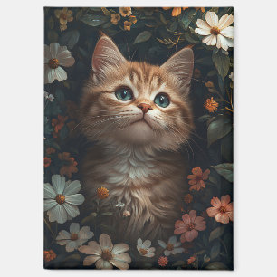 Beautiful Orange Kitten with Wildflowers Magnet