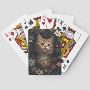 Beautiful Orange Kitten with Wildflowers Playing Cards