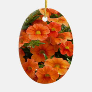 Beautiful orange petunia flowers ceramic tree decoration
