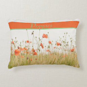 Beautiful Orange Poppy Flower, customisable. Decorative Cushion