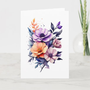Beautiful Orange Purple Beige Flowers Blank Card