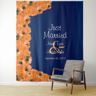 Beautiful Orange Rose and Navy Blue II Tapestry