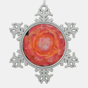 Beautiful orange rose snowflake pewter christmas ornament