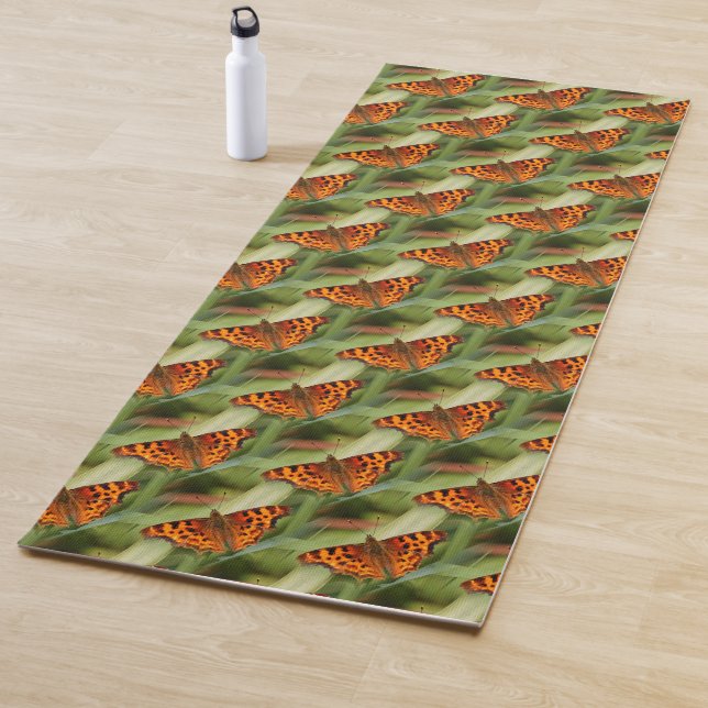 Beautiful Orange Satyr Comma Butterflies Yoga Mat (In Situ)