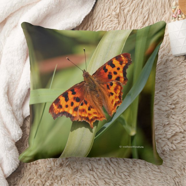 Beautiful Orange Satyr Comma Butterfly Cushion (Blanket)