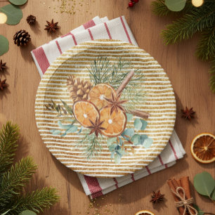 Beautiful Orange Slice Pine Bouquet Christmas  Paper Plate