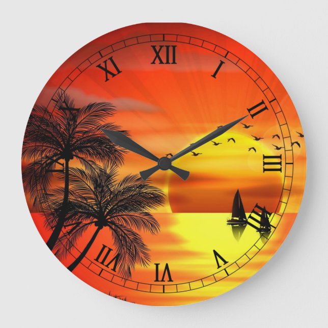 beautiful orange sunset art large clock (Front)