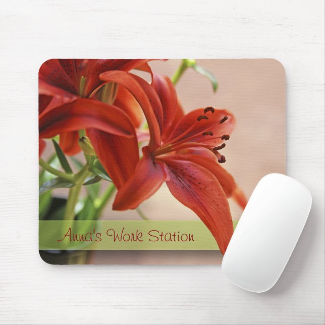 Beautiful Orange Tiger Lily Flowers Close-Up Mouse Pad (With Mouse)