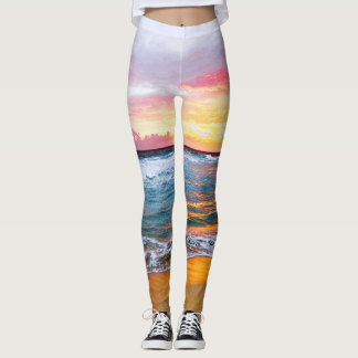 Beautiful Orange yellow sunset summer sky ocean Leggings