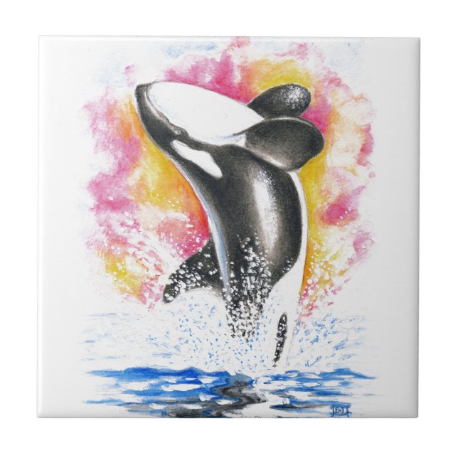 Beautiful Orca Whale Breaching Ceramic Tile (Front)