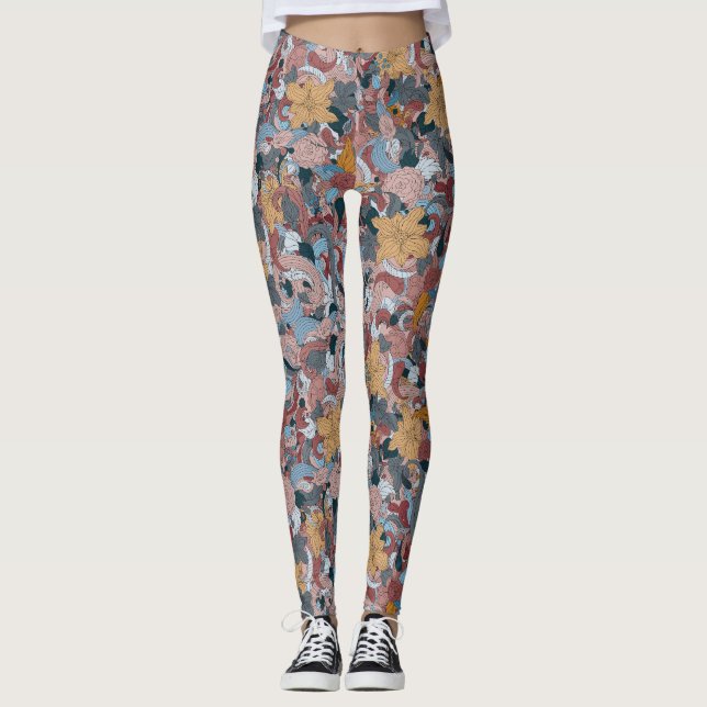 Beautiful Oriental Floral Design Leggings (Front)