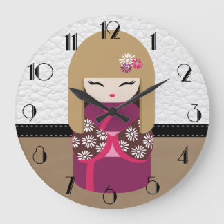 Beautiful Oriental Kokeshi Doll Large Clock