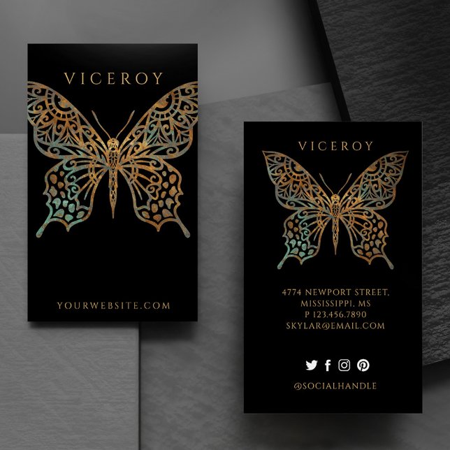 Beautiful Ornate Decorative Butterfly Logo Black Business Card (Creator Uploaded)
