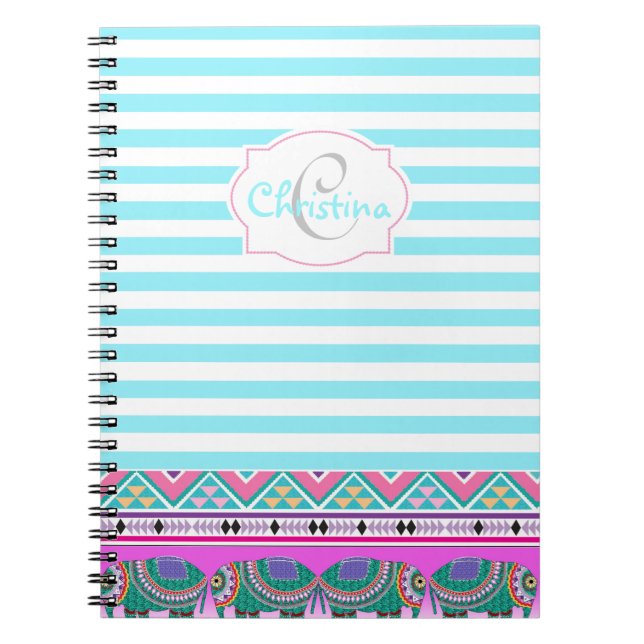 Beautiful Ornate Elephant Monogram Notebook (Front)
