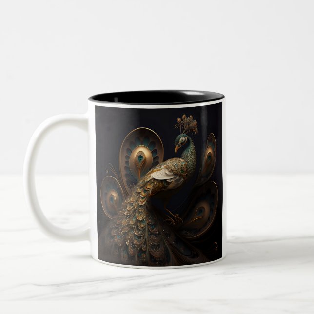 Beautiful Ornate Peacock Two-Tone Coffee Mug (Left)