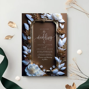 Beautiful Ornate Roses with Golden accent Wedding Invitation