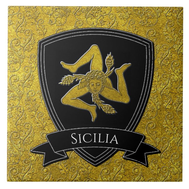 Beautiful Ornate Sicilian Trinacria Ceramic Tile (Front)