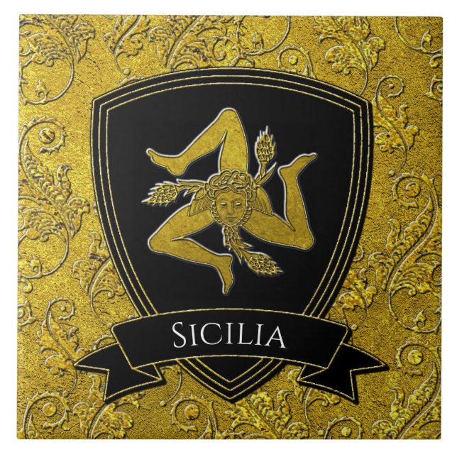 Beautiful Ornate Sicilian Trinacria Ceramic Tile (Front)