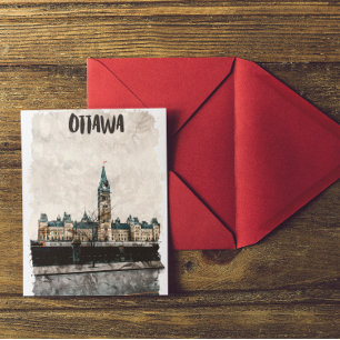 Beautiful Ottawa Canada Vintage Travel Watercolor Postcard