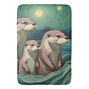 Beautiful Otter Family Van Gogh Style Bath Mat