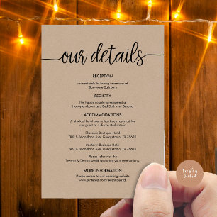 Beautiful Our Wedding Details, Rustic Black ink Enclosure Card