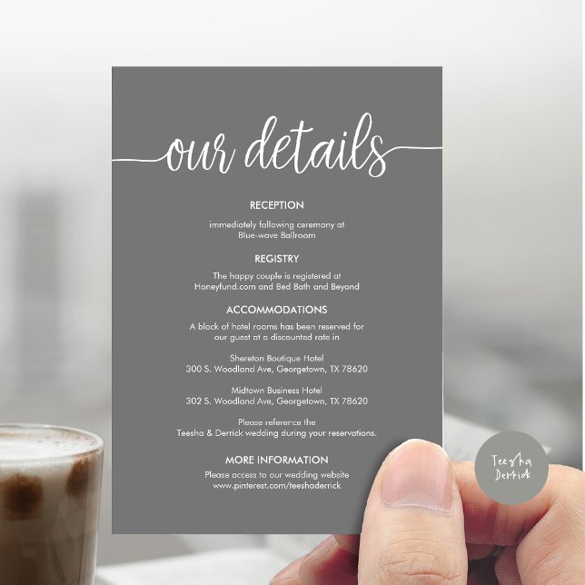 Beautiful Our Wedding Details, Rustic Black ink Enclosure Card (Beautiful Our Wedding Details Enclosure Card, Rustic Cottage Design, Dark Grey)