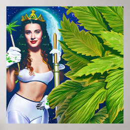 Beautiful Out-of-This-World Cosmic Weed Goddess Poster