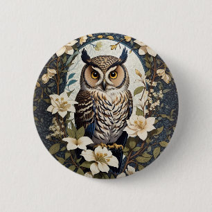 Beautiful Owl And Jasmine Flowers  6 Cm Round Badge