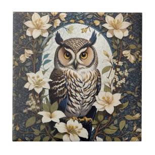 Beautiful Owl And Jasmine Flowers  Ceramic Tile