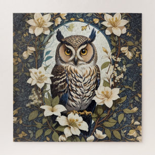 Beautiful Owl And Jasmine Flowers Jigsaw Puzzle