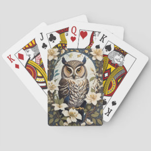 Beautiful Owl And Jasmine Flowers Playing Cards