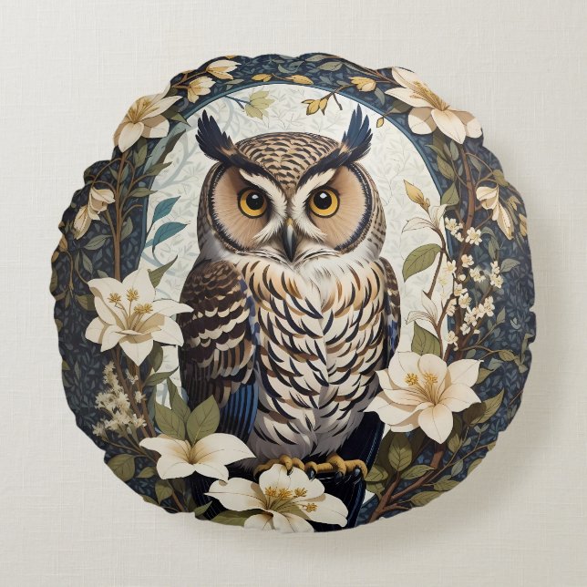 Beautiful Owl And Jasmine Flowers  Round Cushion (Front)