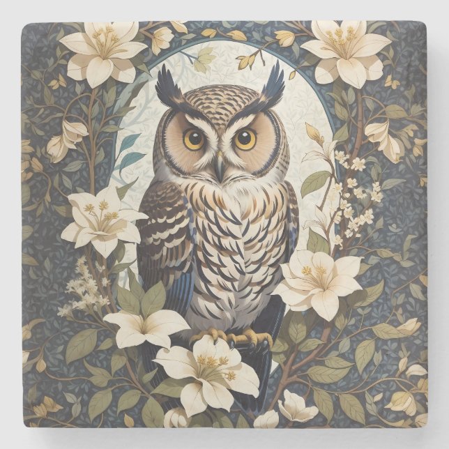 Beautiful Owl And Jasmine Flowers  Stone Coaster (Front)