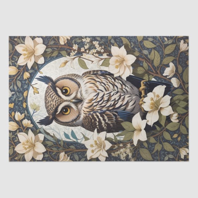 Beautiful Owl And Jasmine Flowers  Tissue Paper (Front)
