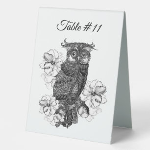 Beautiful Owl and Orchids Table Number