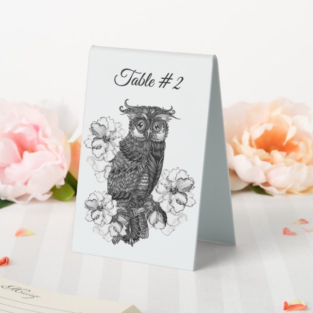 Beautiful Owl and Orchids Table Number (In SItu (Wedding))