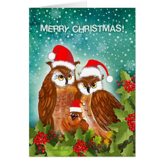 Beautiful owl family on Christmas! Card
