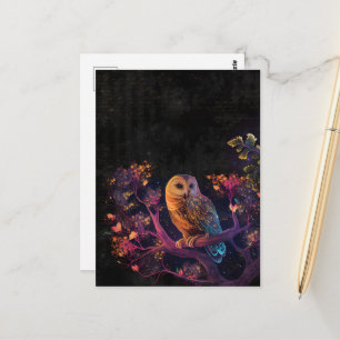Beautiful Owl in a tree in the Night Postcard