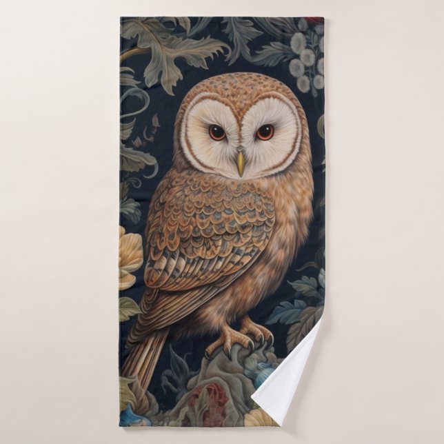 Beautiful owl in the garden art nouveau style bath towel (Bath Towel)