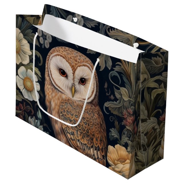 Beautiful owl in the garden art nouveau style large gift bag (Front Angled)
