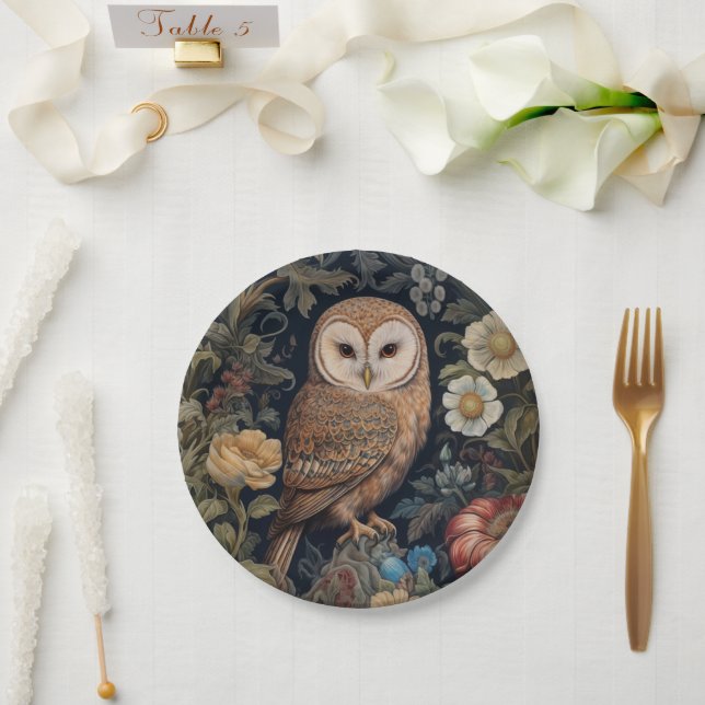 Beautiful owl in the garden art nouveau style paper plate (Wedding)