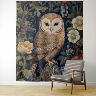 Beautiful owl in the garden art nouveau style tapestry