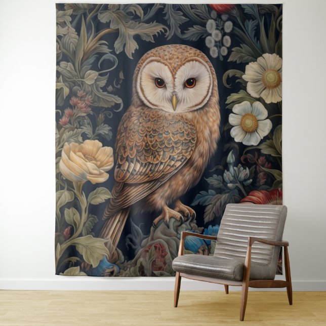 Beautiful owl in the garden art nouveau style tapestry (In Situ)