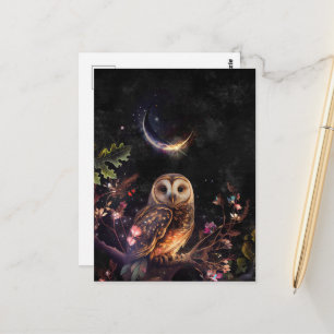 Beautiful Owl in the Night Digital Collage Art Postcard