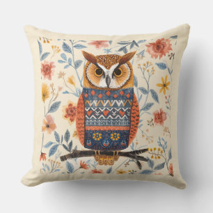 Beautiful Owl Pattern in the Flowers Garden Cushion