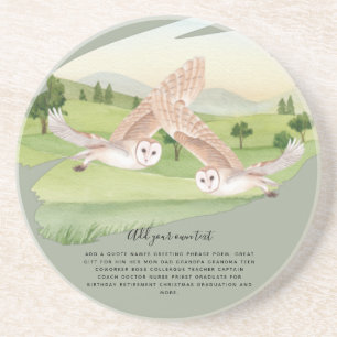Beautiful OWLS flying in countryside Personalised Coaster