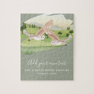 Beautiful OWLS flying in countryside Personalised Jigsaw Puzzle