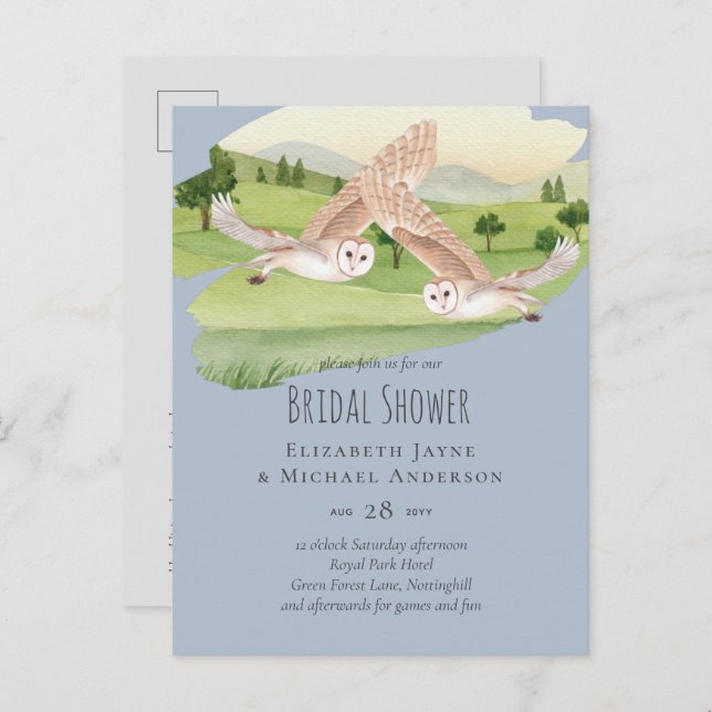 Beautiful OWLS Wedding Postcard (Front/Back)